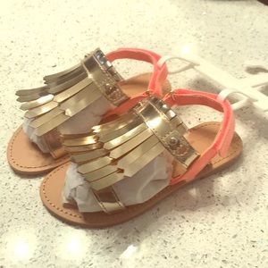 NWT Crazy8 fringe sandal, gold and neon orange